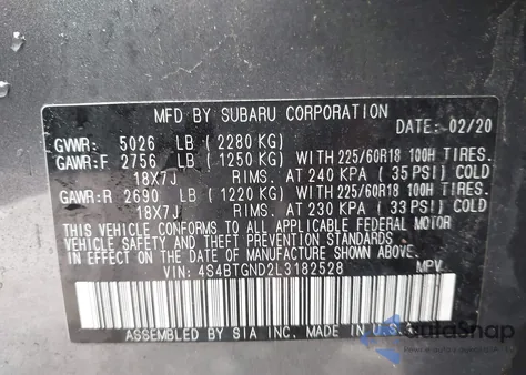 2020 Subaru Outback Limited Xt from USA, damaged, VIN 4S4BTGND2L3182528